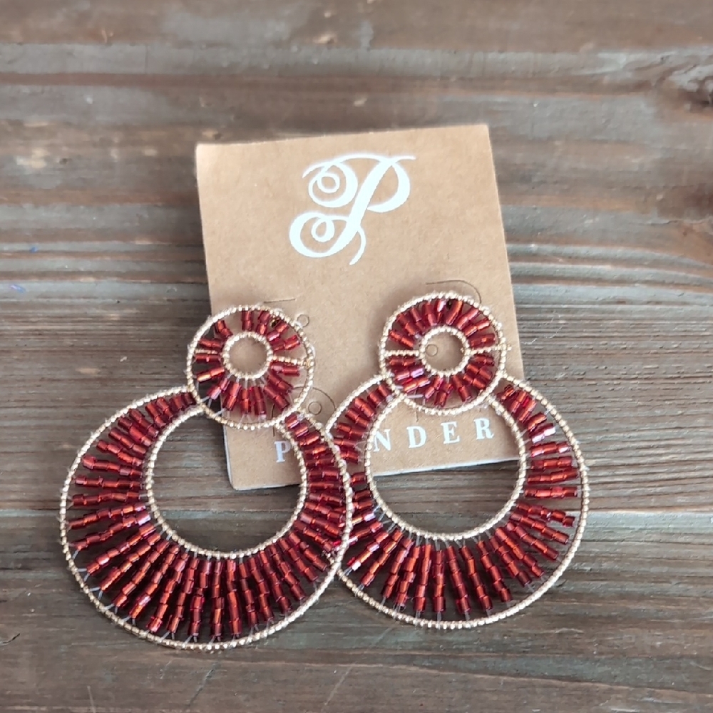 Red Beaded Hoop Earrings
